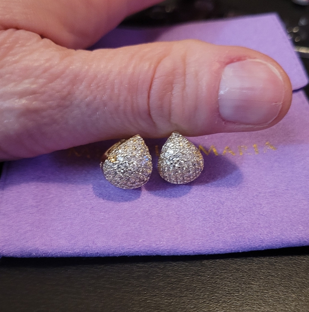 Pave Earrings in Gold and White - Picture 2 of 11